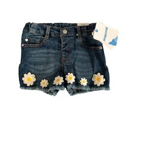 Mayoral Dark Blue Kids Denim Shorts with Daisy Embroidery